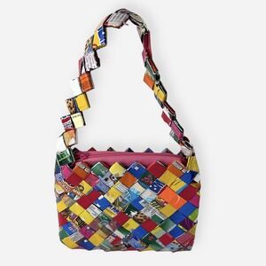 Vintage Handmade Artisan Recycled Candy Wrapper Handbag Purse Bag Colorful